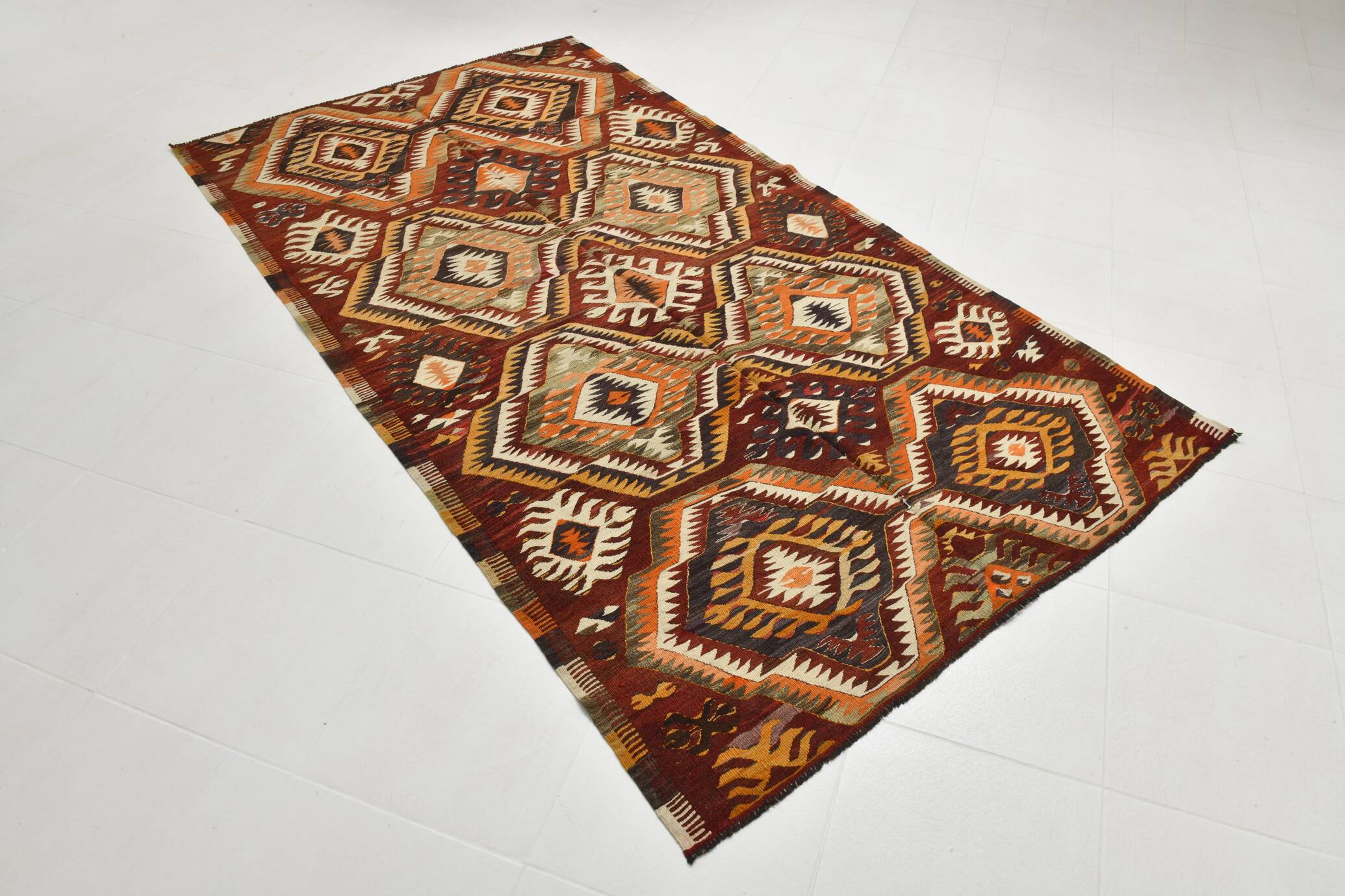 5x9 Red & Orange Faded Colors Anatolian Kilim Rug, 150x271Cm