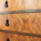 High walnut brown chest of drawers, antique tallboy with 5 drawers, honey finish.