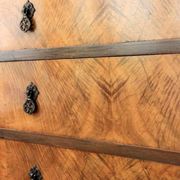 High walnut brown chest of drawers, antique tallboy with 5 drawers, honey finish.