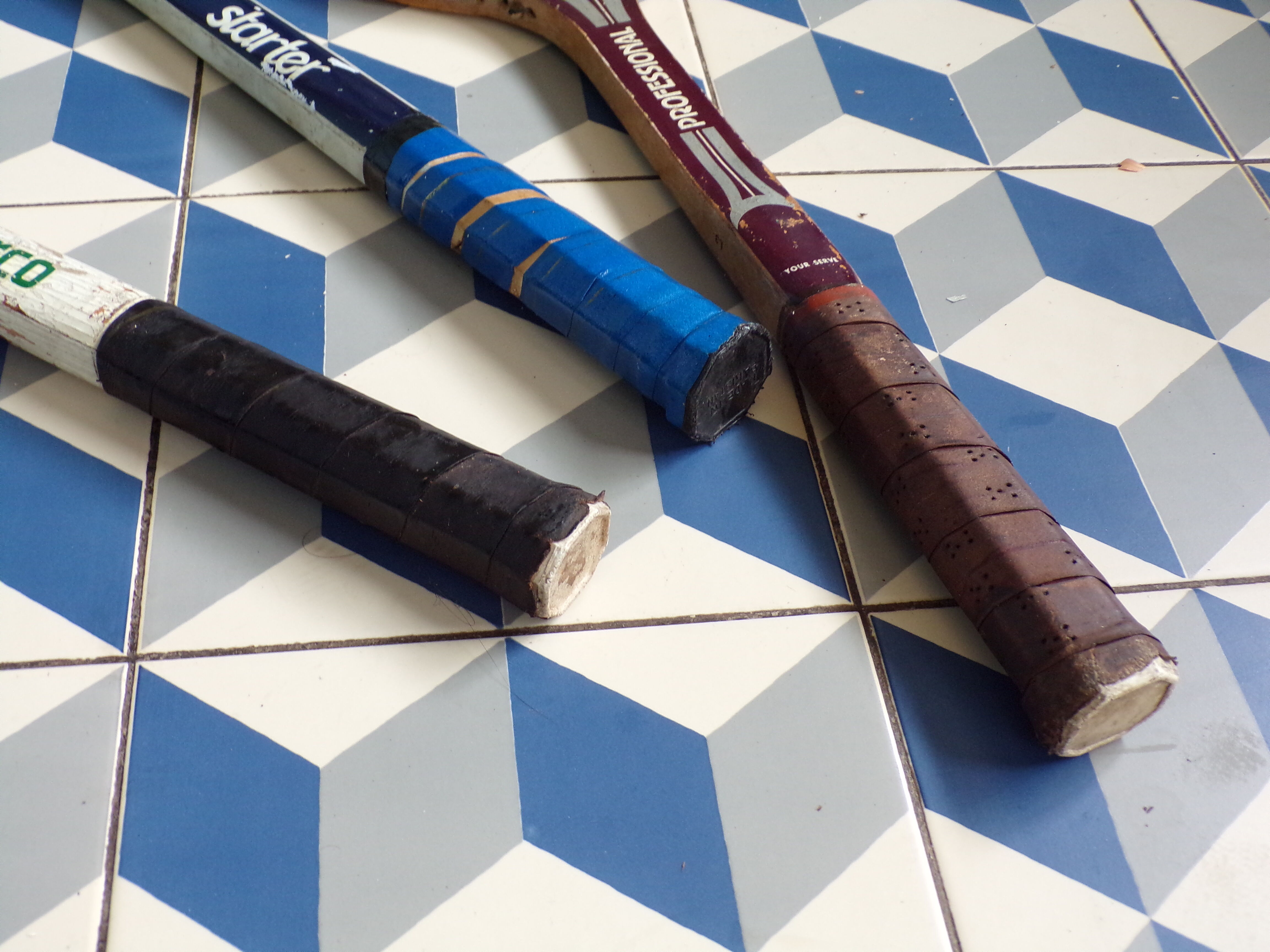 3 vintage wooden tennis rackets
