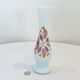 Opaline glass vase with white and blue opaline glass and orange flower pattern, vintage 60s