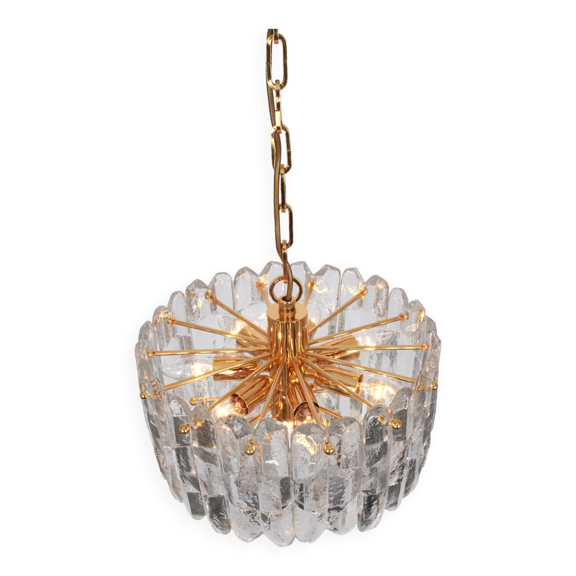 gilded brass and crystal glass chandeliers Palazzo, Kalmar, Austria, 1970