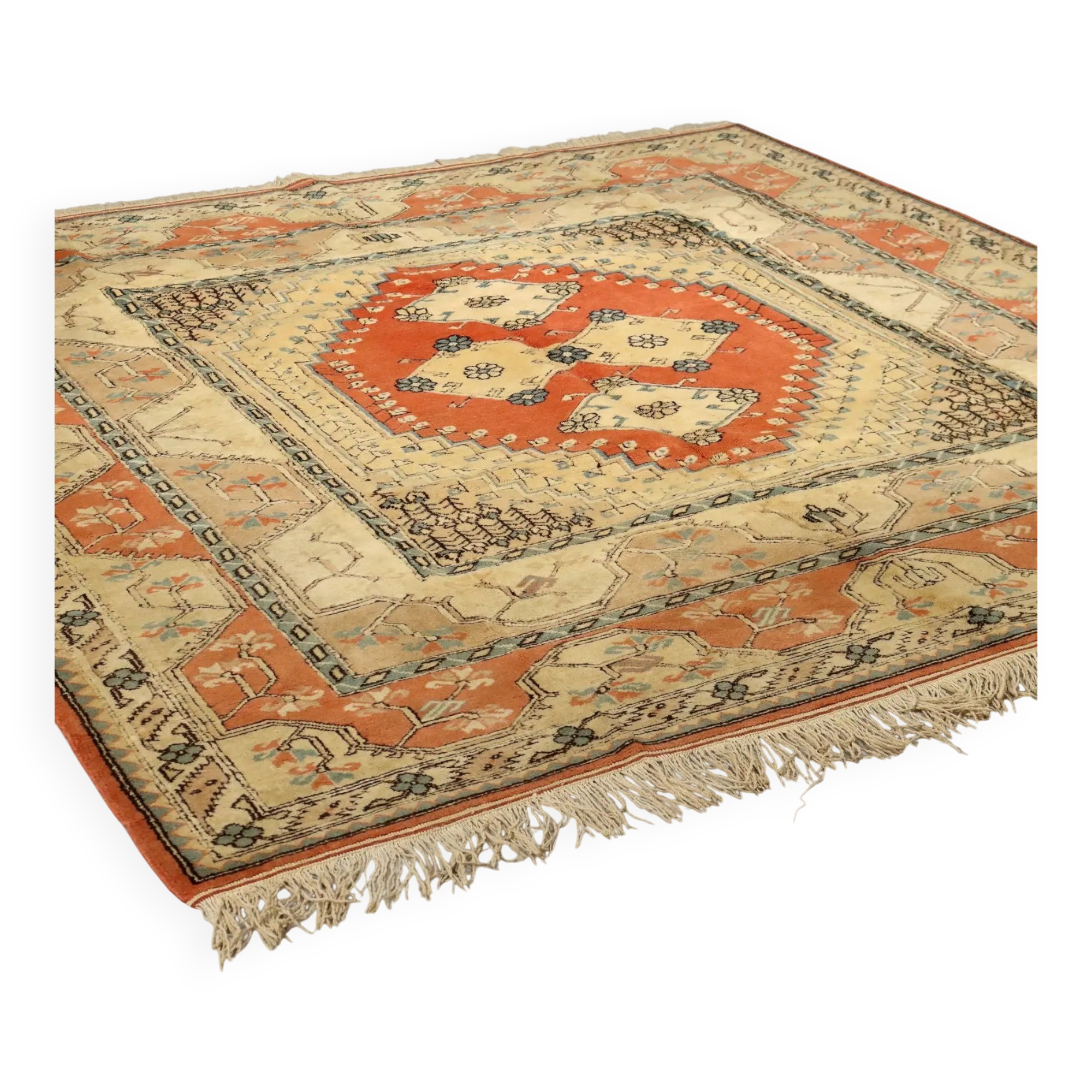 Antique Kars rug made of cotton and wool, hand-knotted, 102 x 100 in.