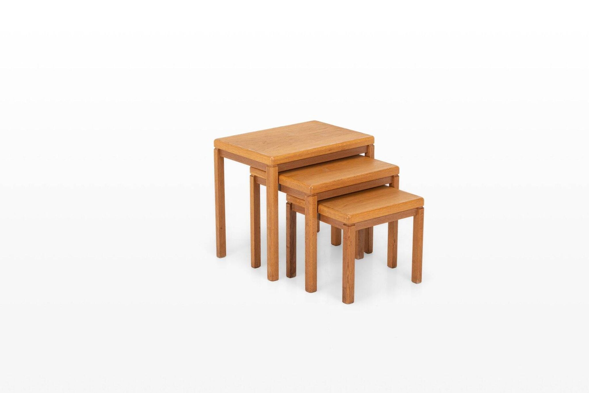 Vintage oak nesting tables by Van Den Berghe Pauvers, 1970s, set of 3
