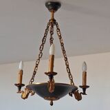 Lucien Gau French Empire Bronze Candlestick: Swan Arms, Green Tole