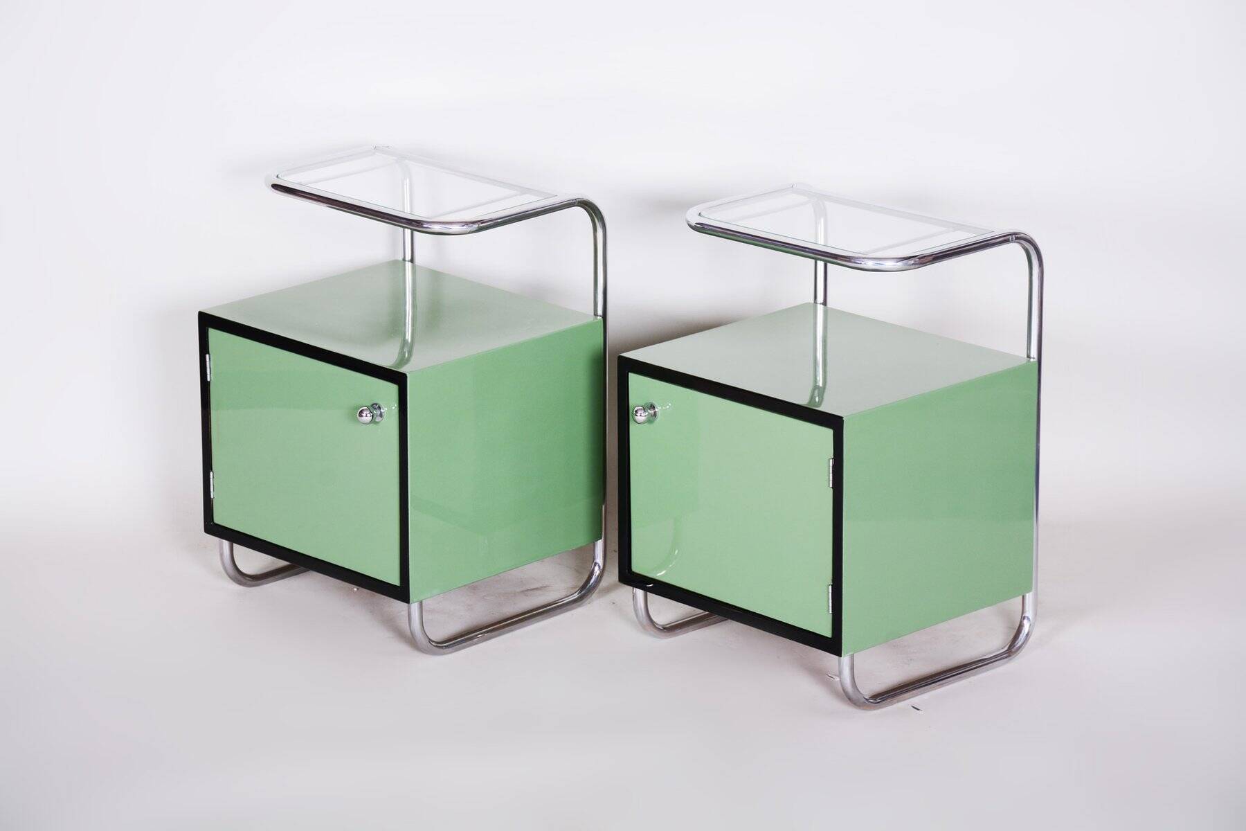 Bauhaus Side Tables in Chrome and Glass by Vichr a Spol., Czech, 1930s, Set of 2