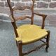 Fauteuil paillé rustique style  louis xv en chêne
