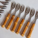 12 dessert forks and a pie server with bamboo handles, 60s