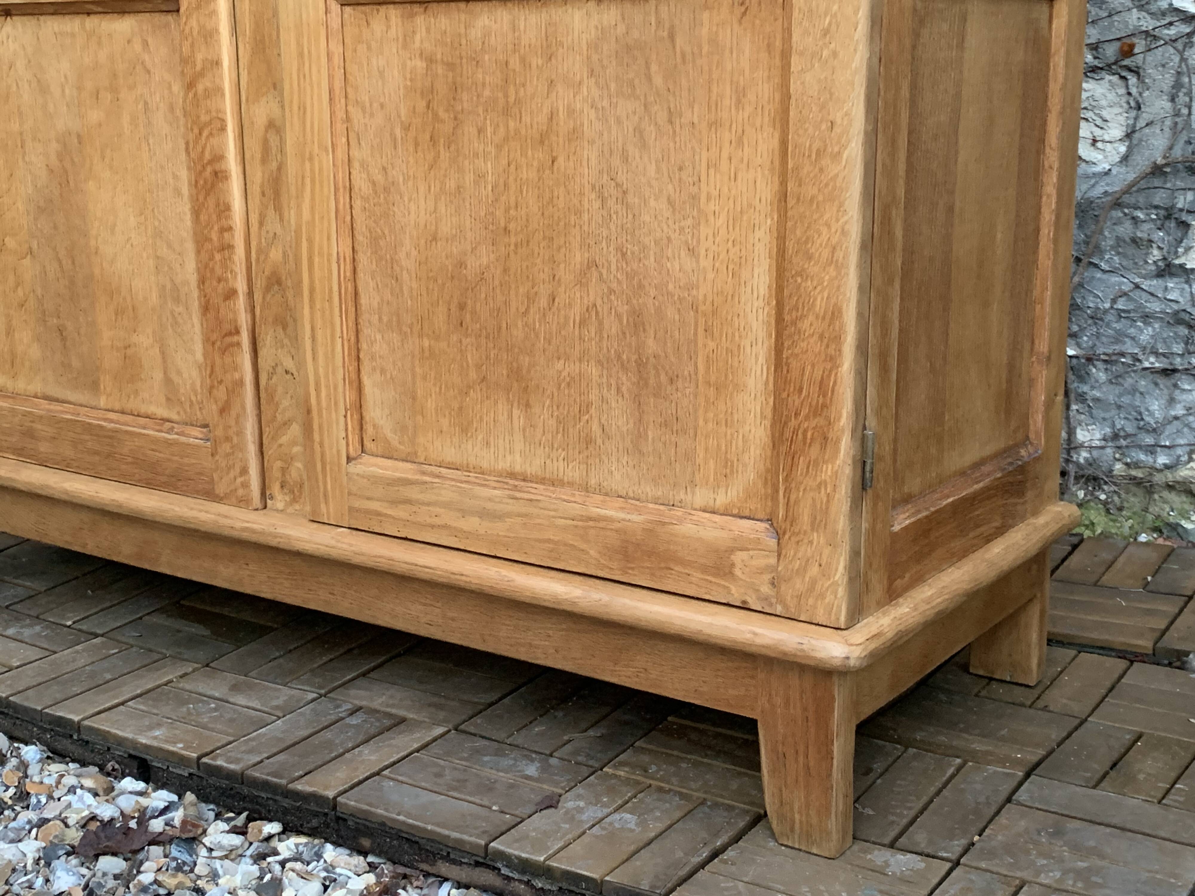 Solid raw oak school glass cabinet 1950