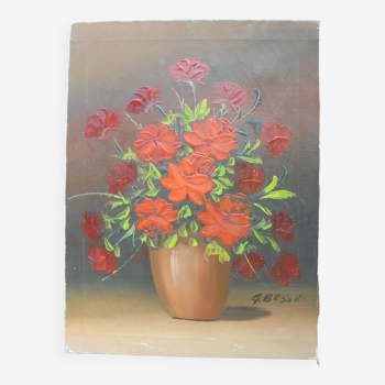 Tableau bouquet de fleur g.bessel huile sur toile