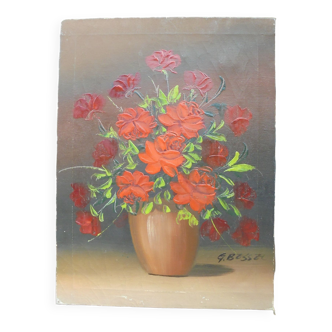 Tableau bouquet de fleur g.bessel huile sur toile