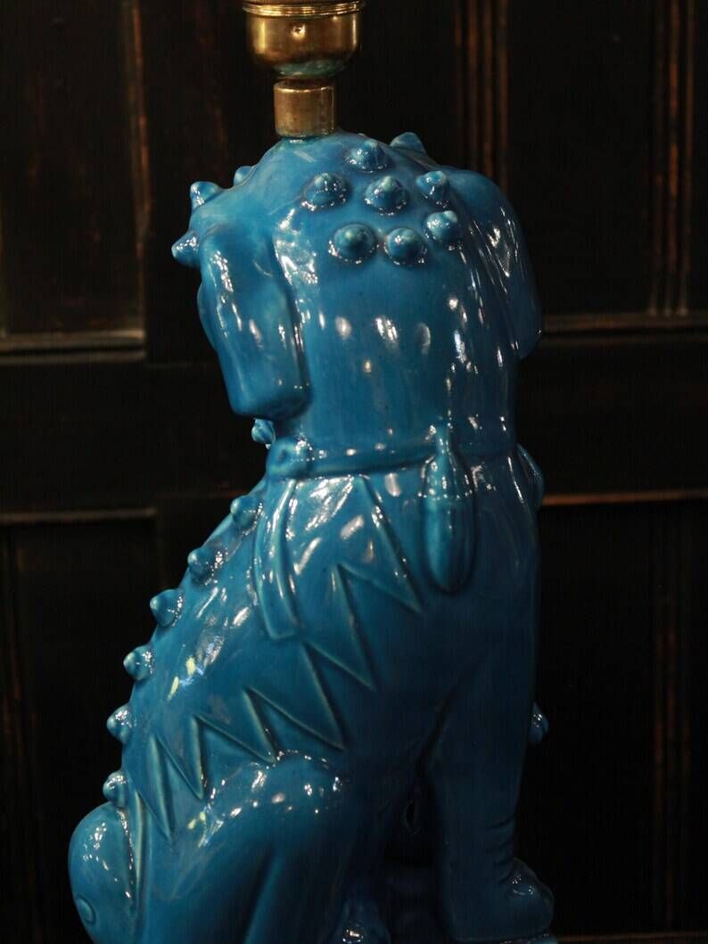 Lampe de table Foo Dog Vintage, céramique turquoise