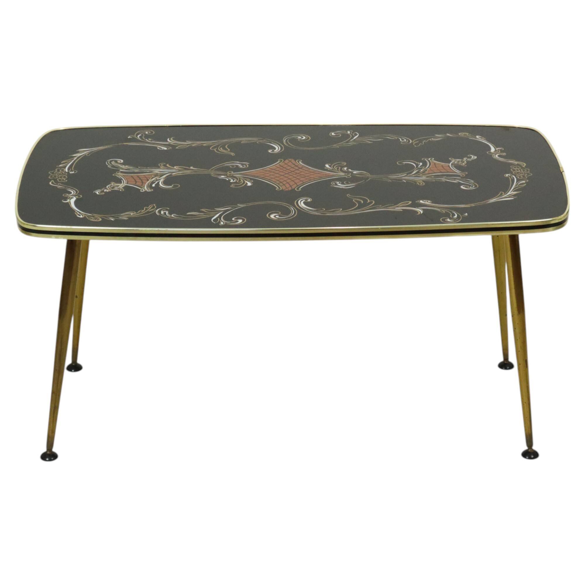 Fifties Rockabilly Coffee Table Glass Conical Golden Legs 90cm