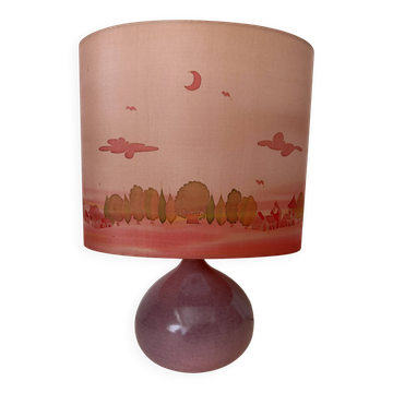 Vintage Rose lamp, ceramic, painted silk, 80s 70s bohemian