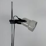 Vintage adjustable floor lamp, matte white lacquered metal and chrome, France 1970.