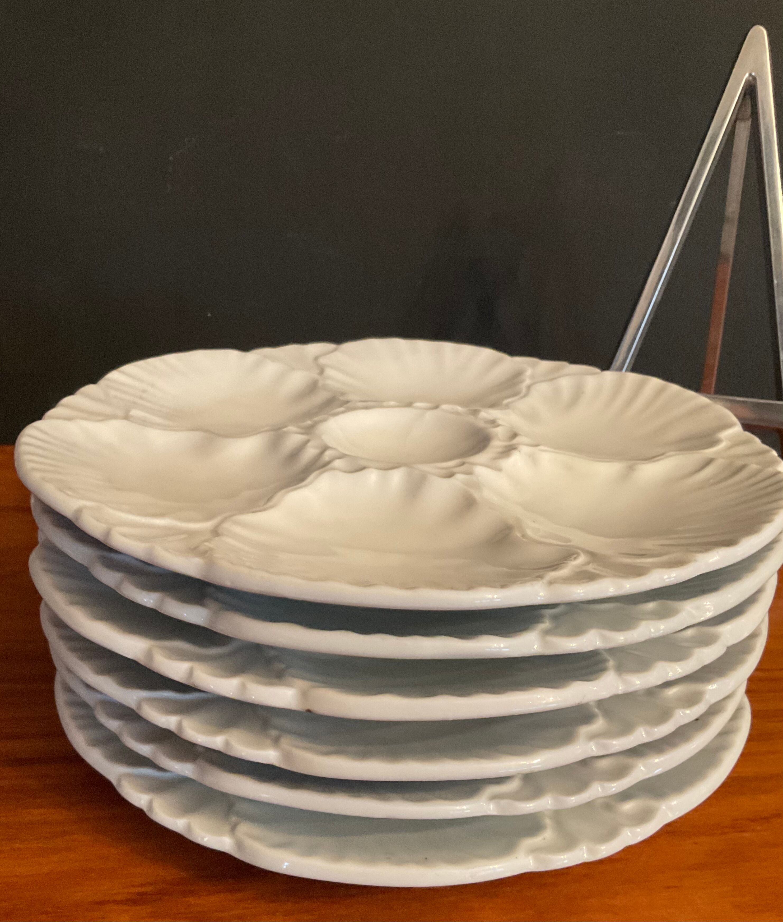 Series of 6 porcelain oyster plates