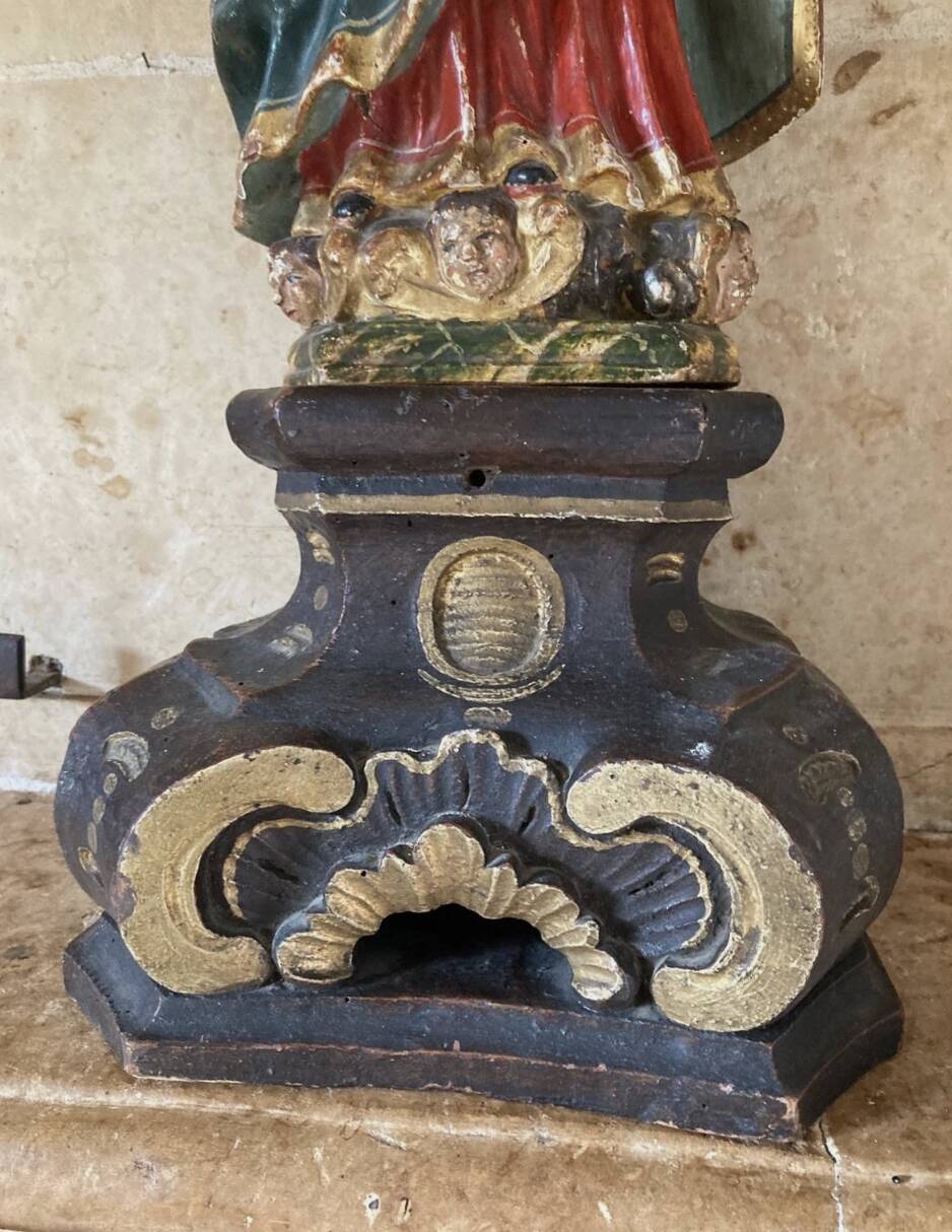Vierge à l’Enfant – Sculpture ancienne en bois polychrome – XVIIIe / XIXe s