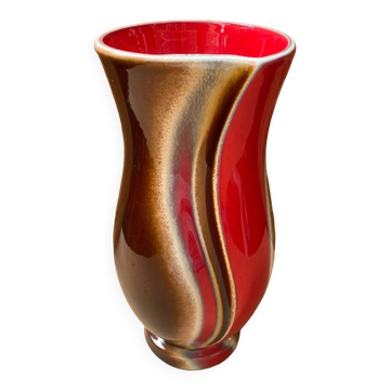 Antique verceram ceramic vase brown red beige vintage