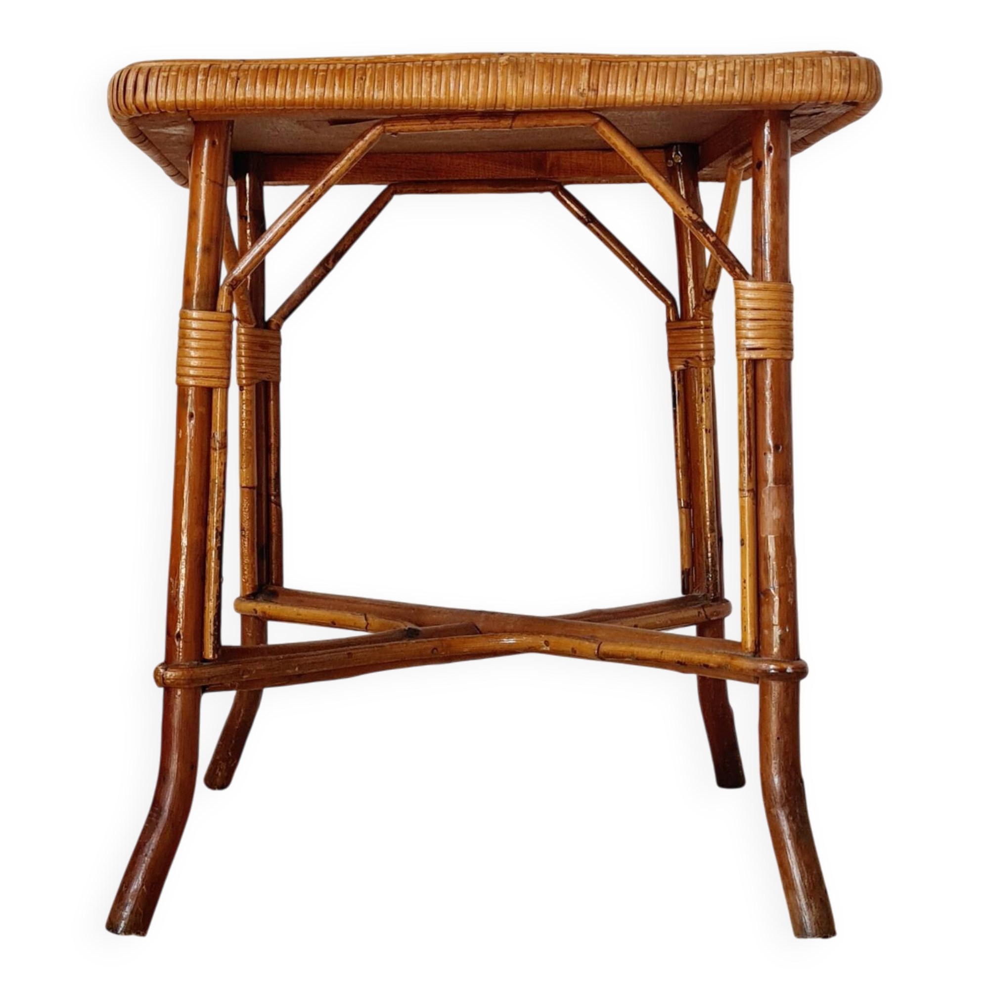 Table ou bout de canapé vintage en rotin – Style Riviera 1960