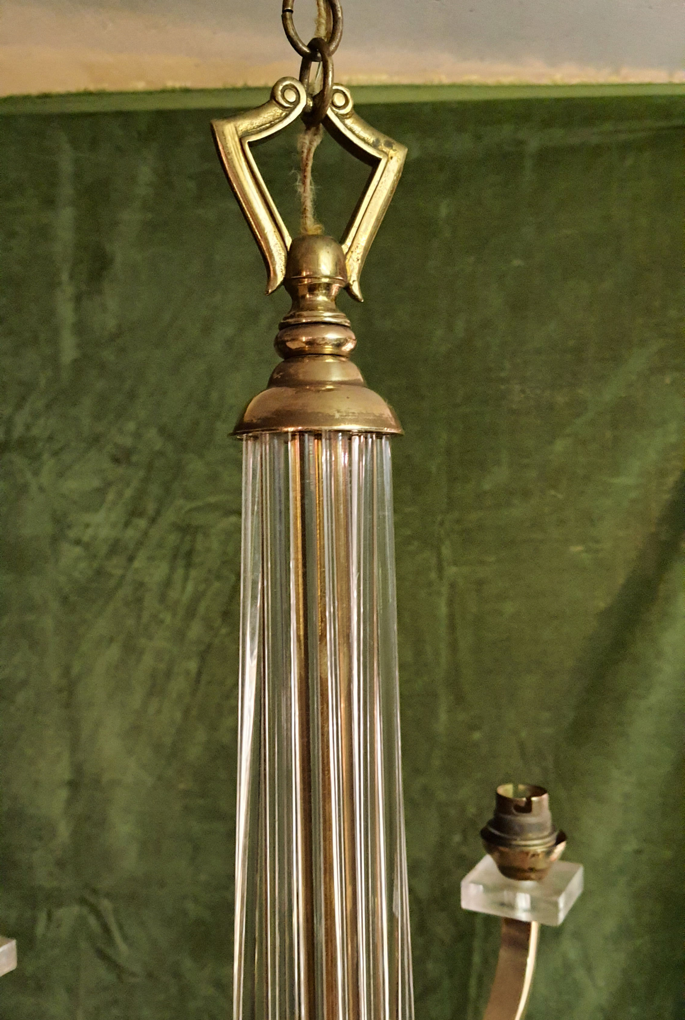 Art deco brass and glass chandelier 1940