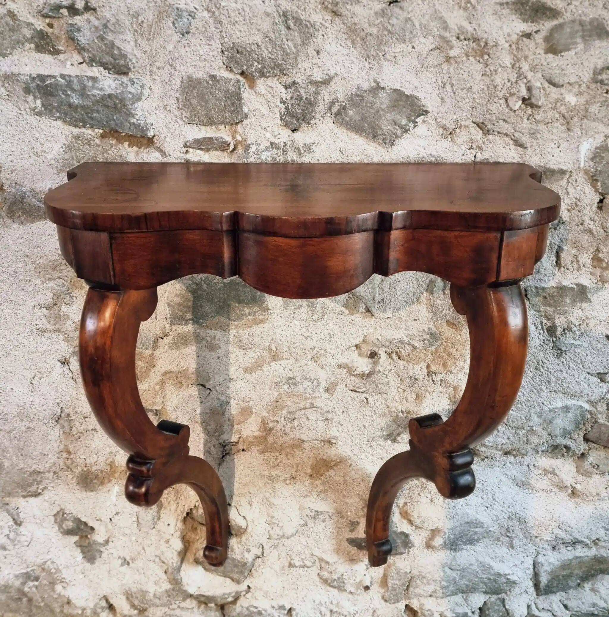 Antique French Napoleon III mahogany console table, wall table with marquetry, 19th century