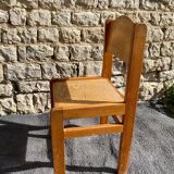 Two brutalist chairs from the 70s in golden oak
