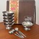 Vintage Jean Couzon box with 6 stainless steel ice cream bowls and bistro spoons.