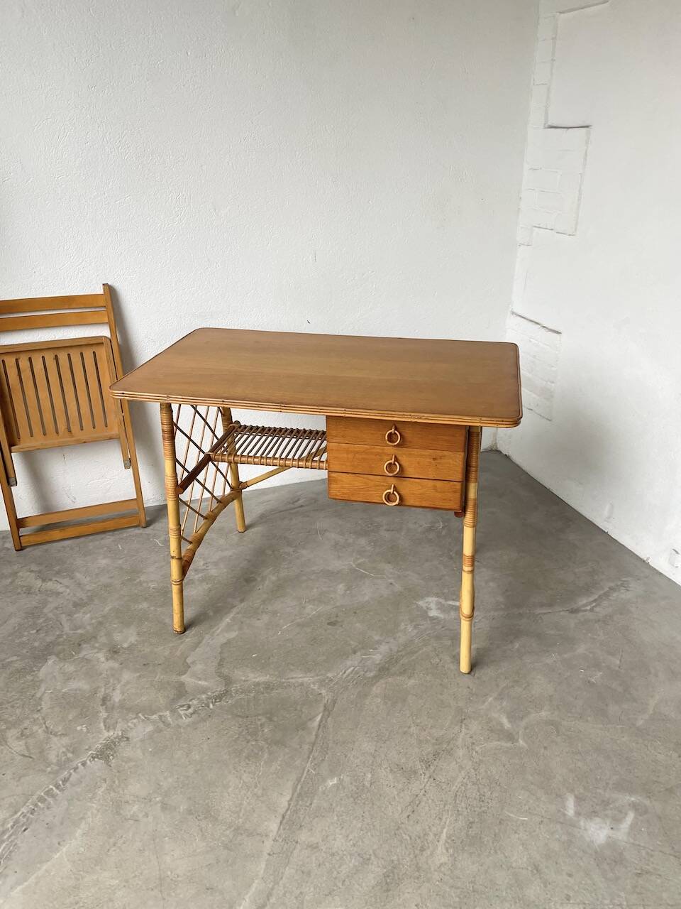 Bureau rotin Louis Sognot et sa chaise