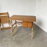 Louis Sognot rattan desk and its chair