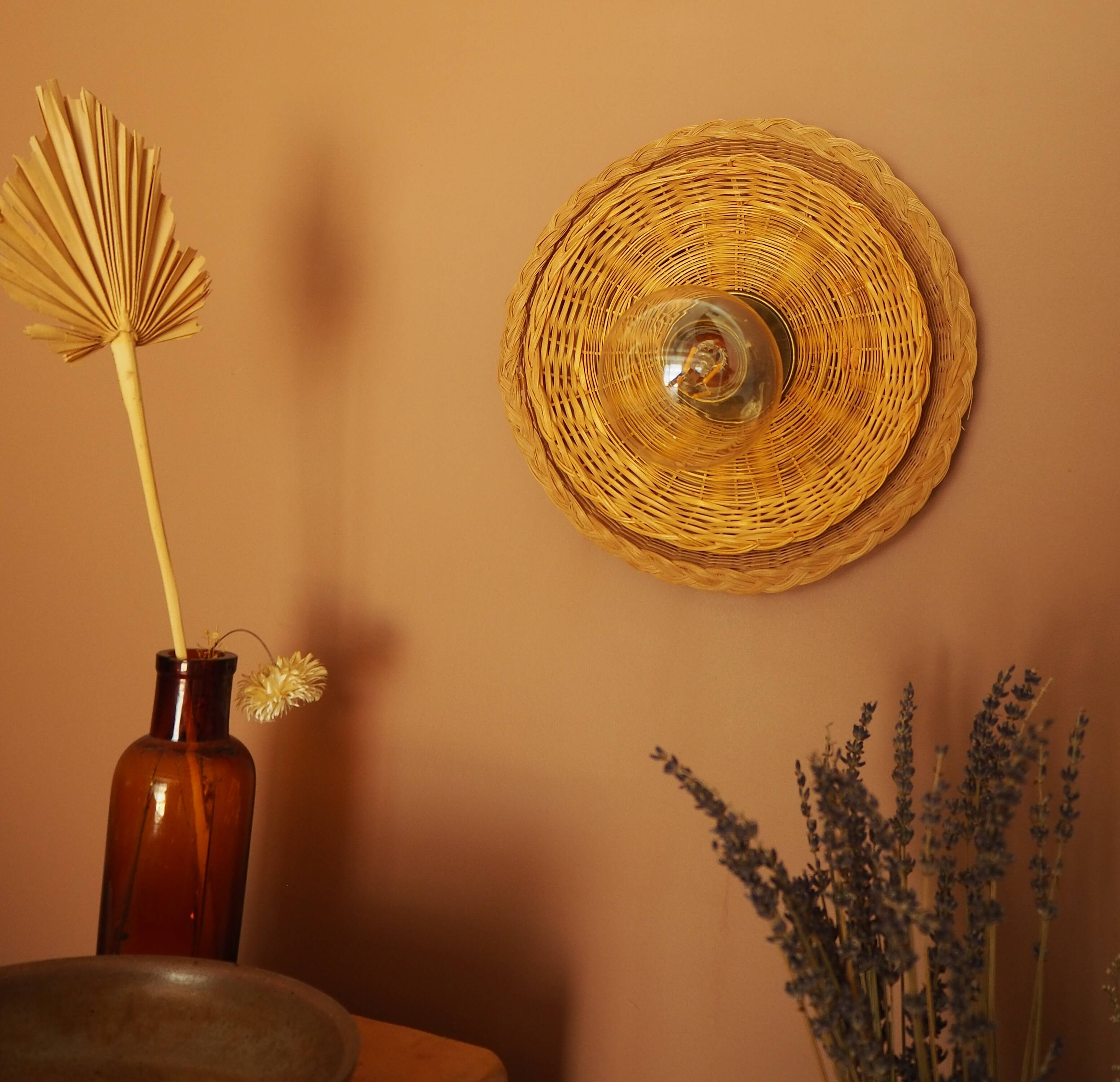 Applique murale vintage - osier beige - pièce unique