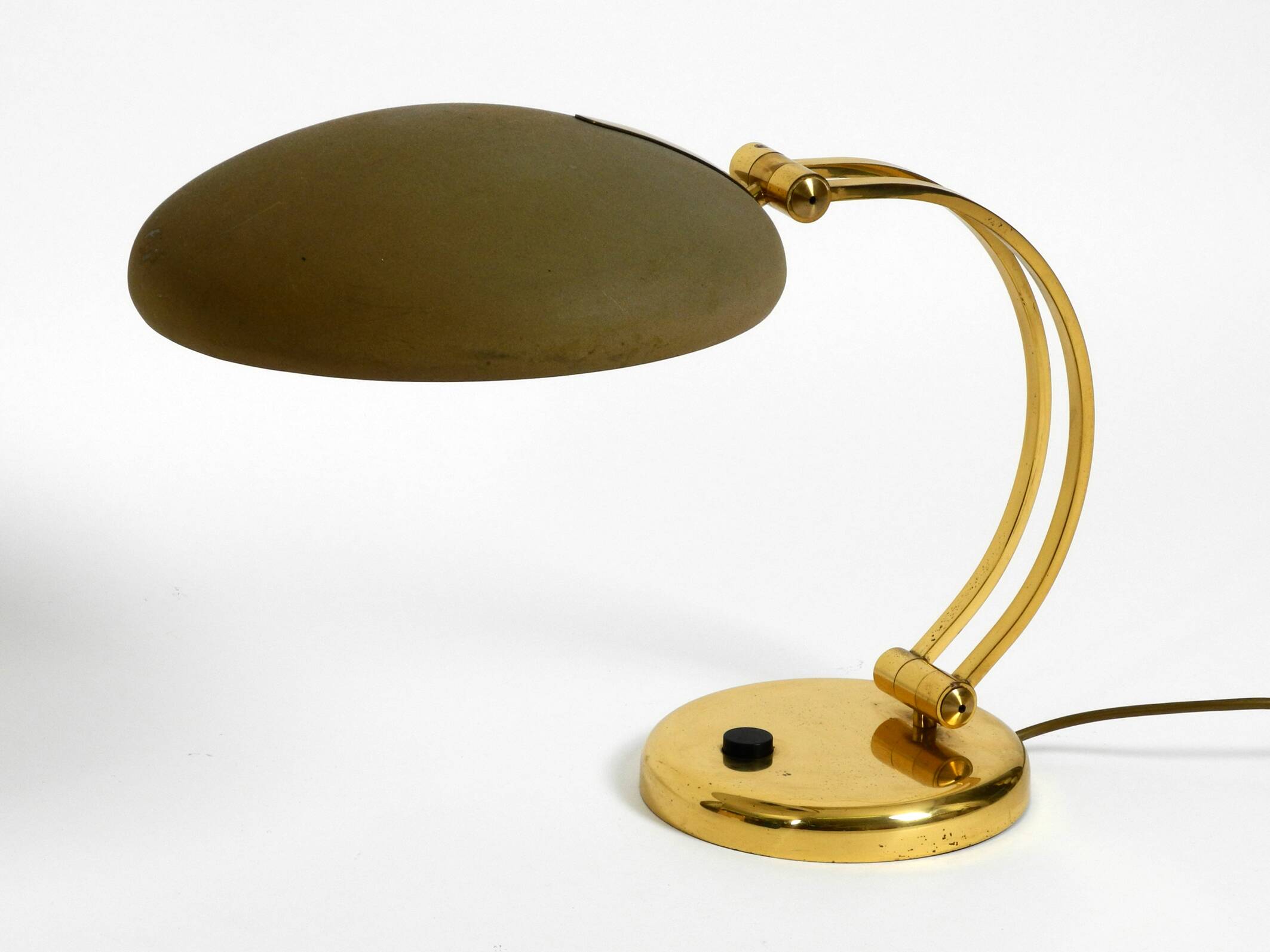 Huge 1970s brass table lamp with adjustable neck and shade from Hillebrand