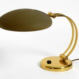 Huge 1970s brass table lamp with adjustable neck and shade from Hillebrand