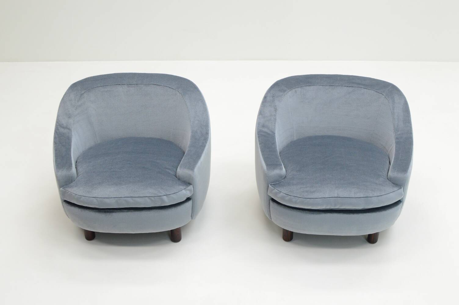 Set of 2 ice blue Mohair lounge chairs, 1950s Italy.
