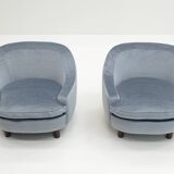 Set of 2 ice blue Mohair lounge chairs, 1950s Italy.
