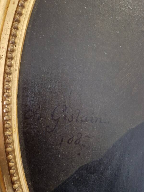 Charles Gislain (1826-1904) - Oil on oval canvas, Portrait of a Woman, 1887