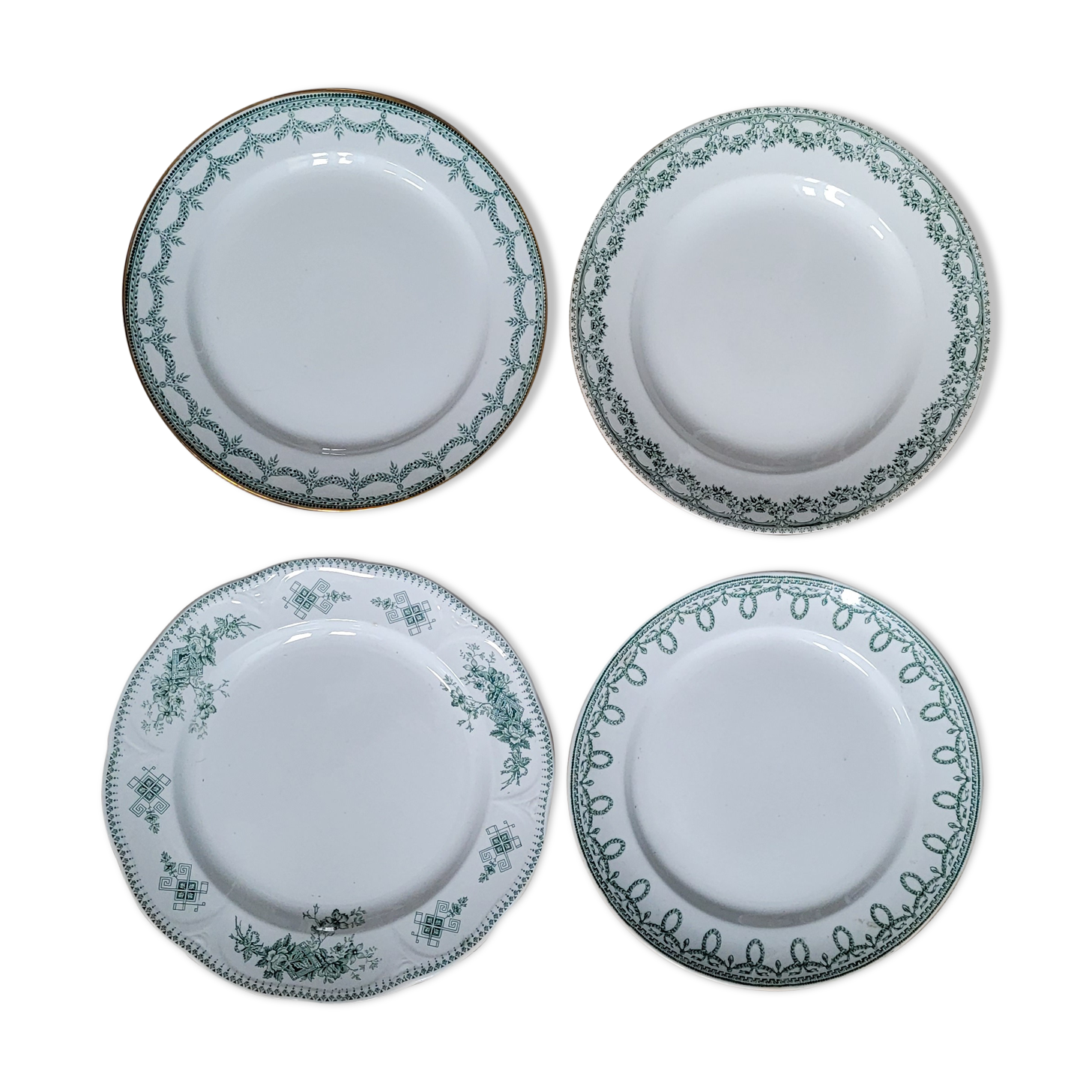 Set of 4 mismatched green plates
