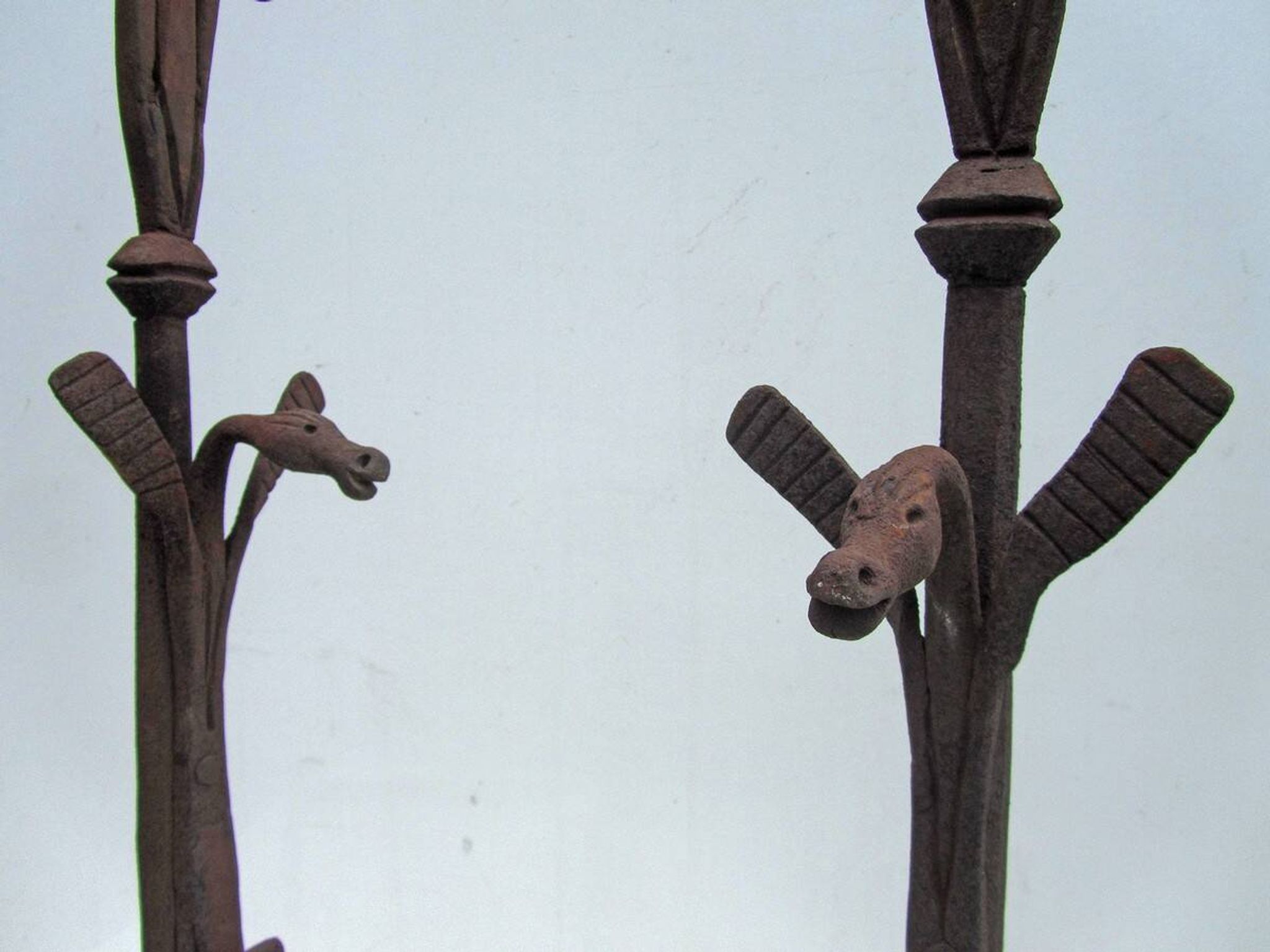 17th-18th Century Hand Forged Iron Dragon Gothic Andirons or Firedogs
