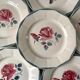 Set of 6 flat plates digoin sarreguemines pink and blue flowers 40s