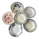 Lot of 6 hollow plates terre de fer mismatched late nineteenth