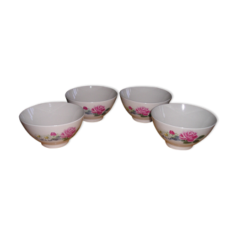 Set de 4 bols en faience à décor de rose