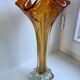 Vase corolle en verre de biot ambré années 60