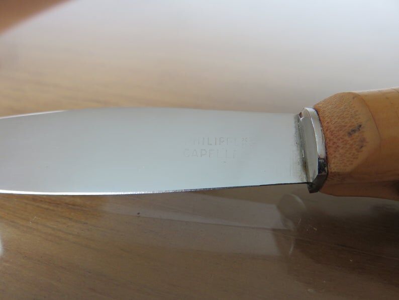 Set of 6 cheese knives, bamboo handle 60s