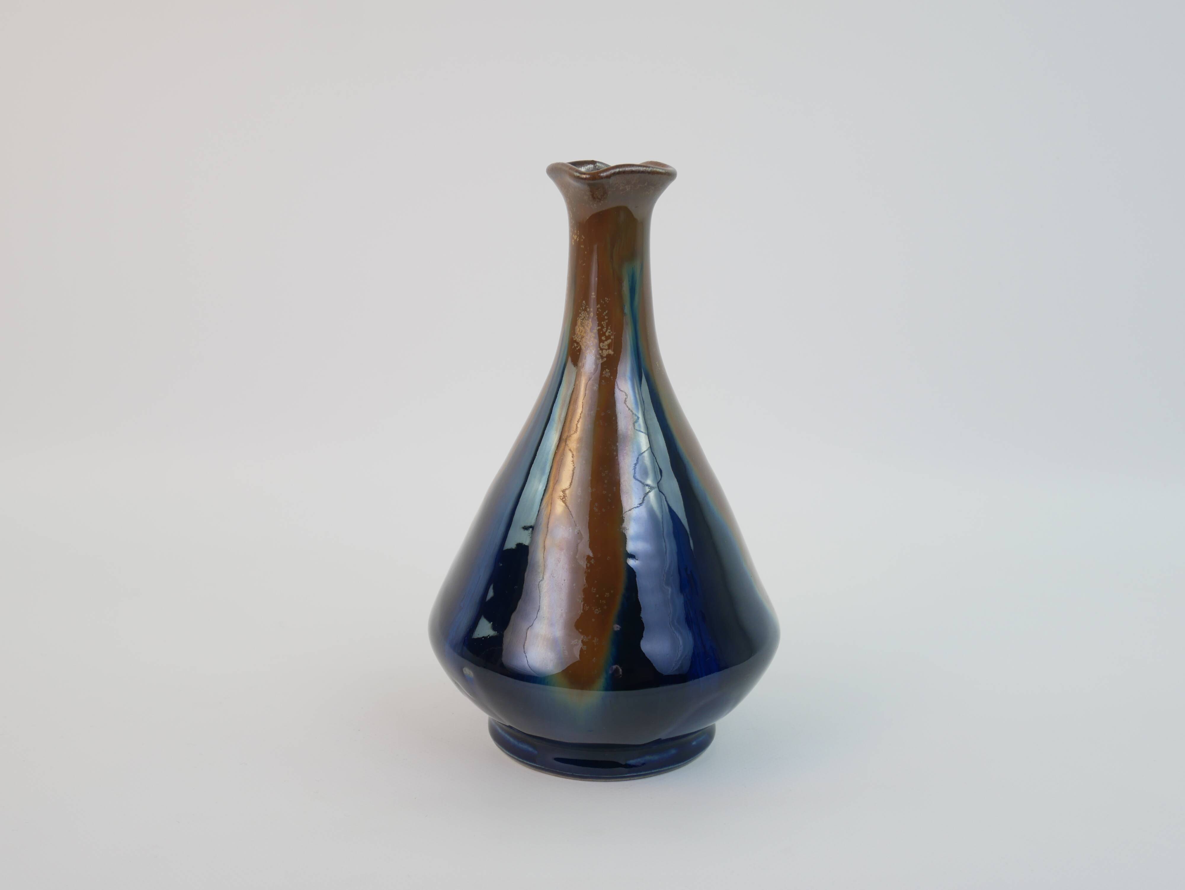 Fournier Demars vase in blue enameled ceramic