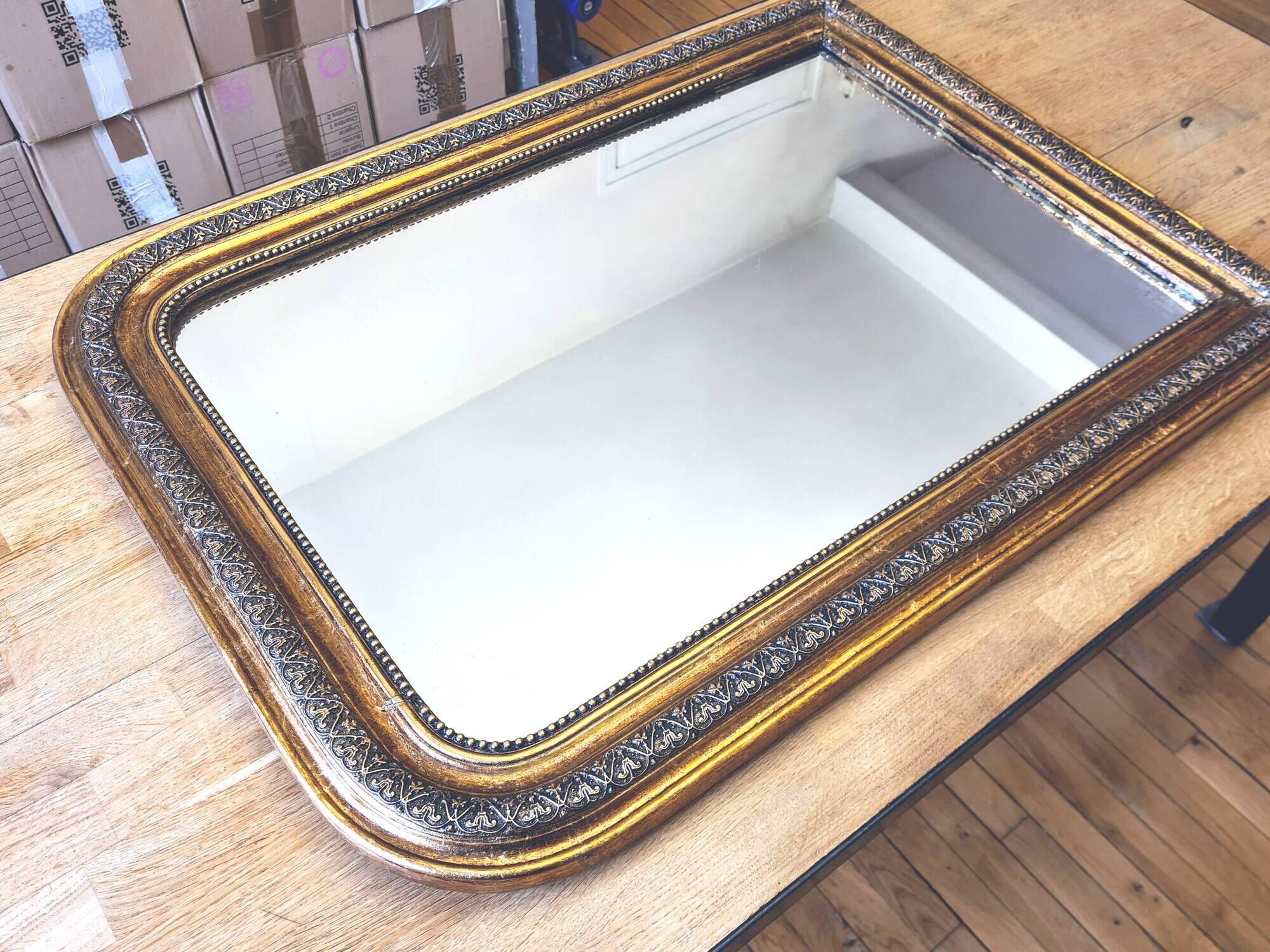 Antique large Louis Philippe mirror, decorated with gilt leaf - "Claude"