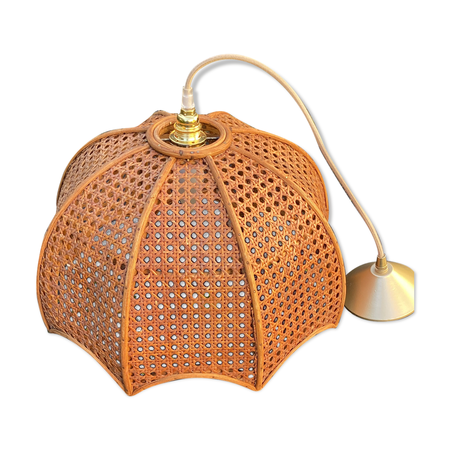 Suspension en cannage et rotin vintage