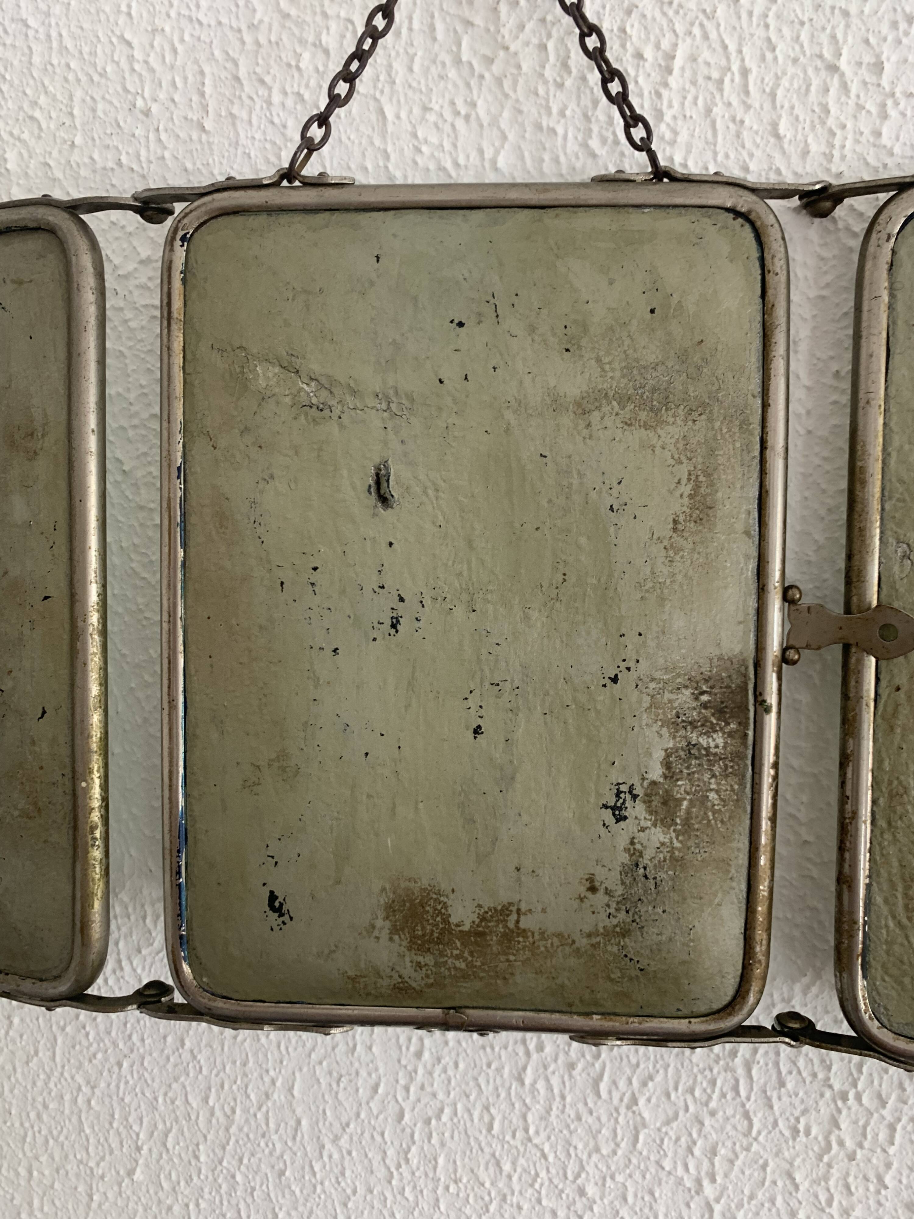 Vintage mirror 1930 crystal barber triptych - 22 x 51 cm