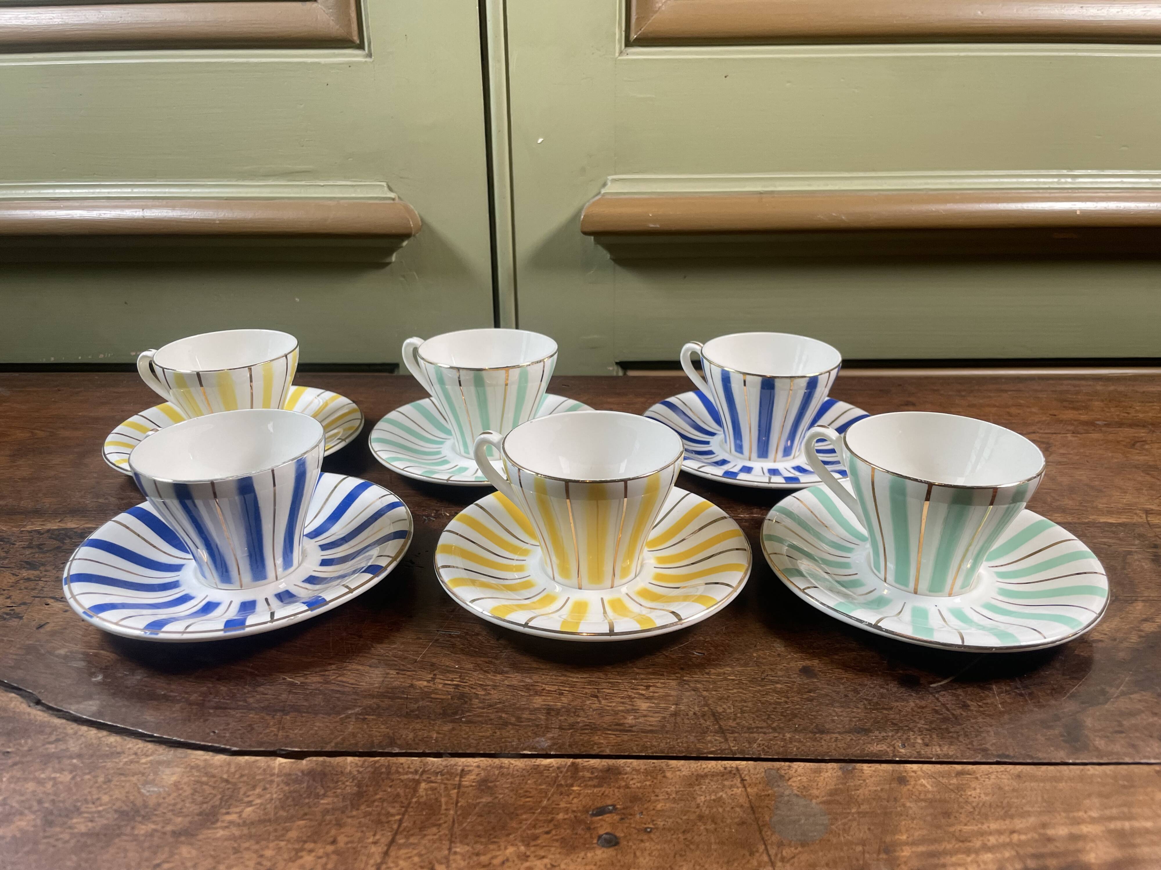 Service tasses Digoin Art Déco 6 tasses + sous-tasses vintage