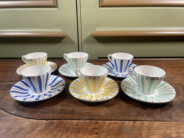 Service tasses Digoin Art Déco 6 tasses + sous-tasses vintage