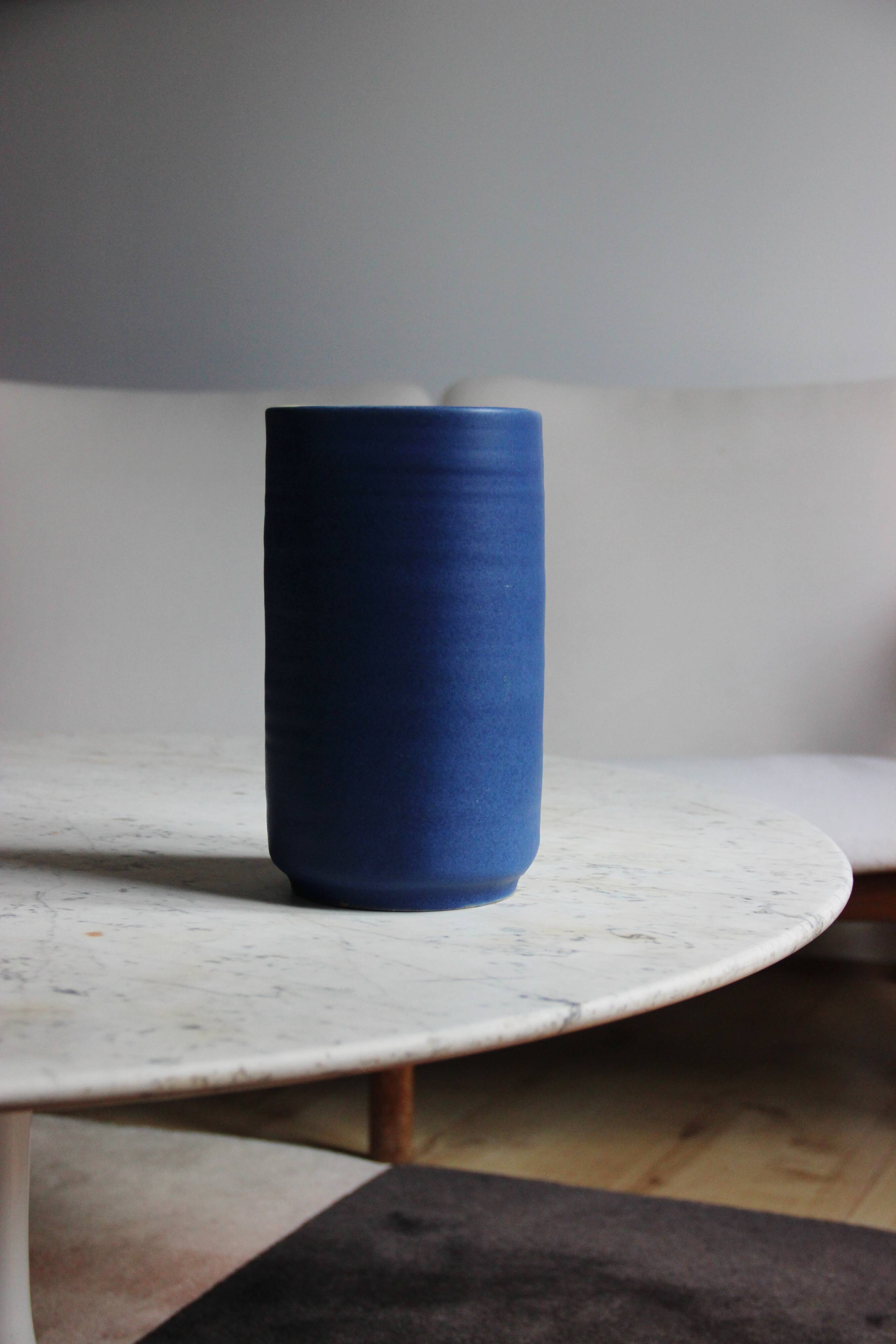 Terracota blue Mobach ceramic vase, Netherlands 1950