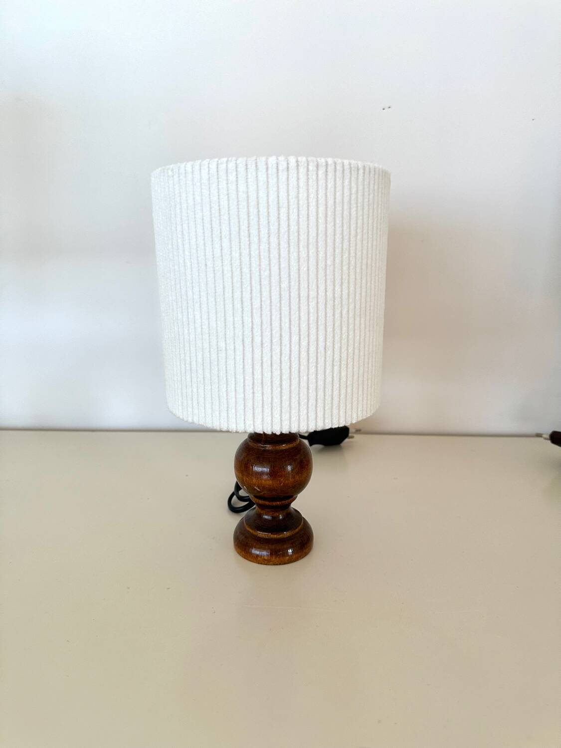 Wooden and velvet lamp